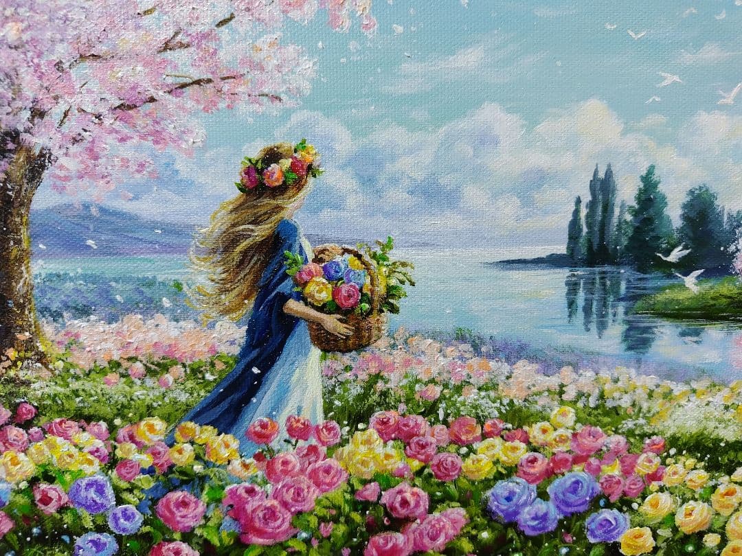 花に囲まれて】アクリル画 F3 風景画 絵画 - メルカリ