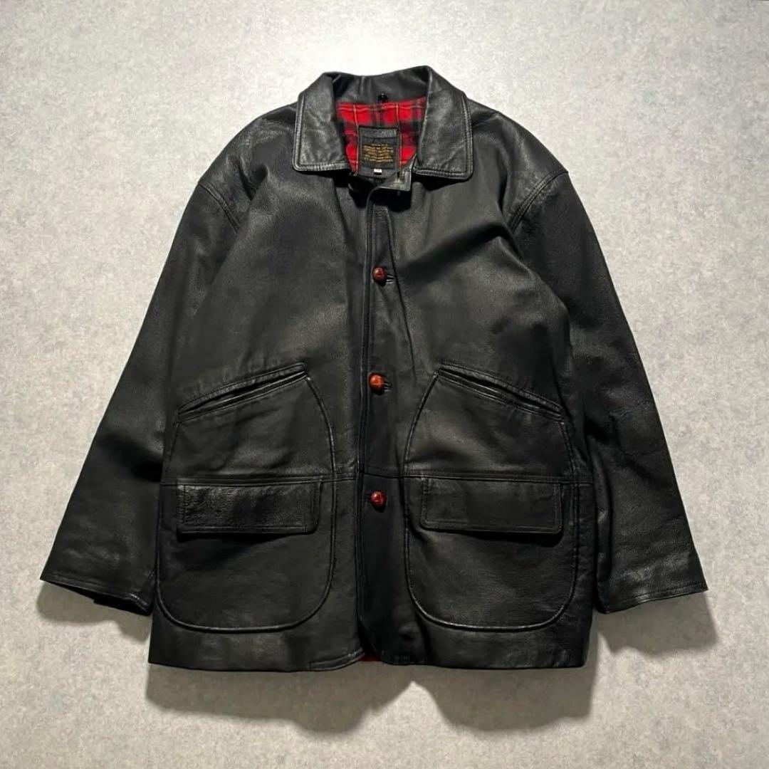 【美品】AVILEX レザー カーコート 革ジャン 裏地チェック 菅田将暉 黒