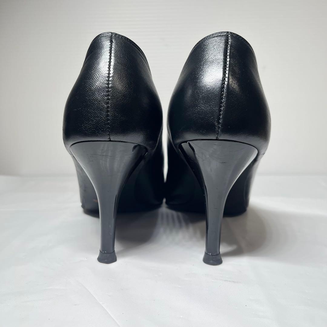 良品】銀座かねまつ ビジュー パンプス レザー ポインテッドトゥ 美脚