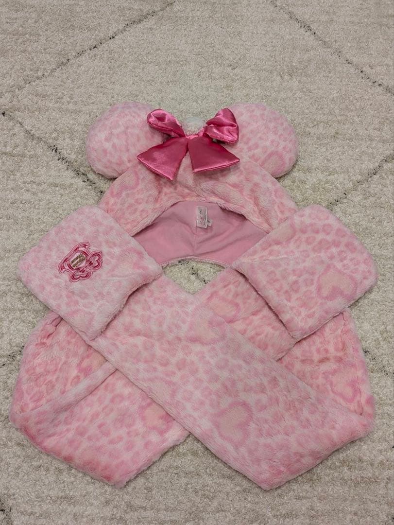 レア】ディズニー ファンキャップ マフラー ミニー ヒョウ柄 ピンク