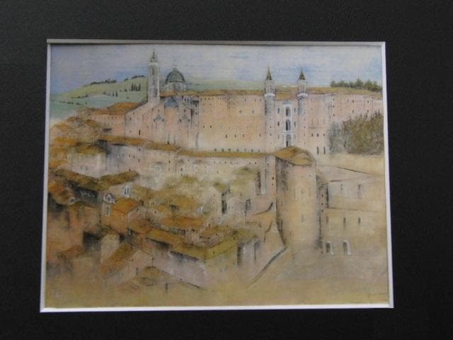 岡崎忠雄、【ウルビーノ】、希少な額装用画集画、新品高級額 額装付