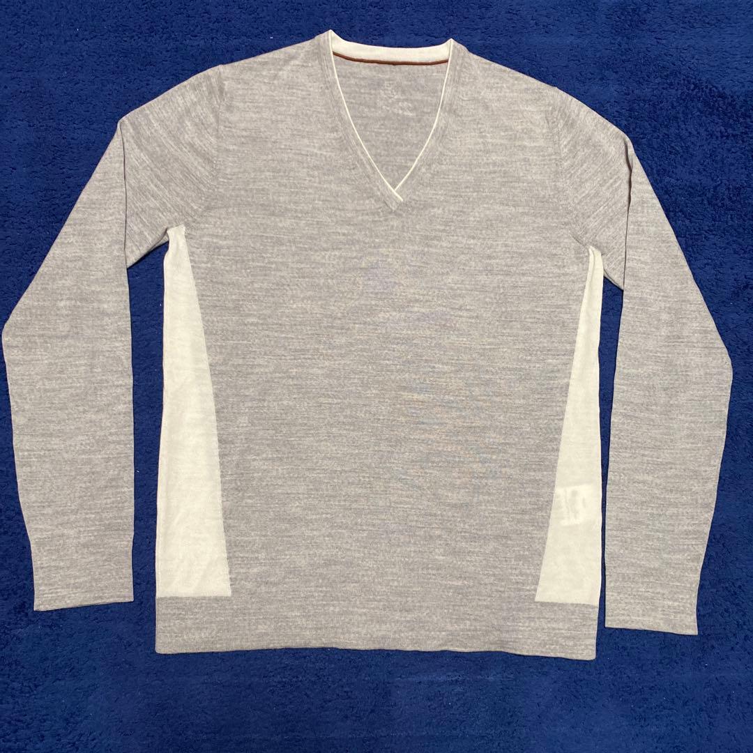 【極美品】ロロピアーナ グレー×ホワイト　Vネック ニット