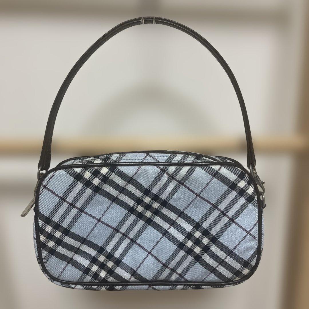 新品保管 BURBERRY バーバリー ポーチ ナイロン チェック ライトブルー BURBERRY（バーバリー） ポーチ 小物入れ ミニポーチ 化粧ポーチ
