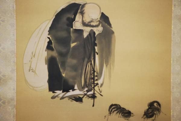 真作/桂山/布袋闘鶏図/布袋屋掛軸HC-840