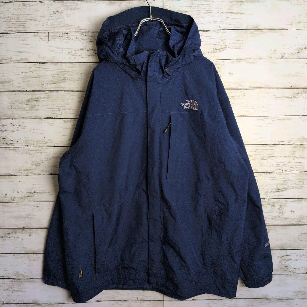 ノースフェイス マウンテンパーカー ゴアテックス 刺繍ロゴ メンズ古着ネイビー