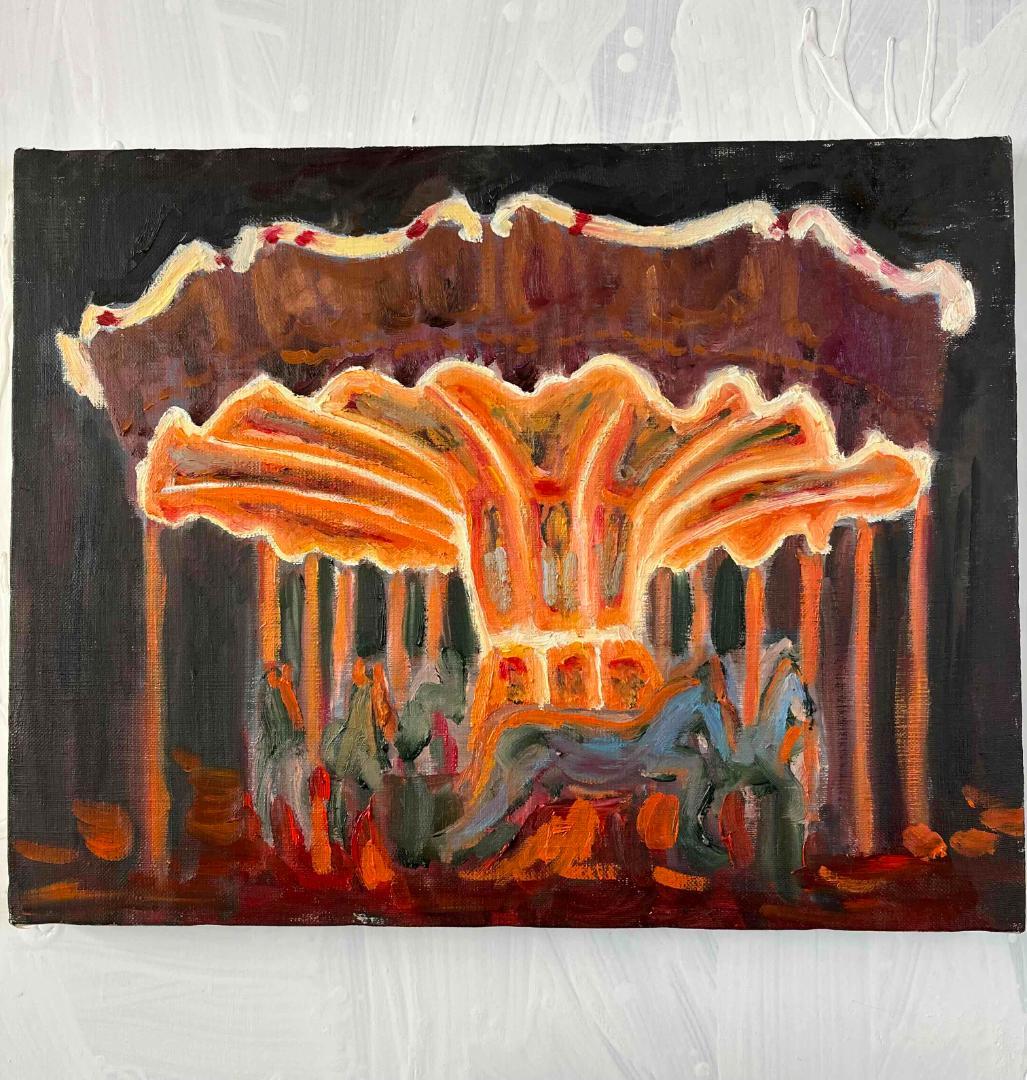 油彩画 「夜のメリーゴーランド7」｜アート 絵画 原画 32×41cm F6