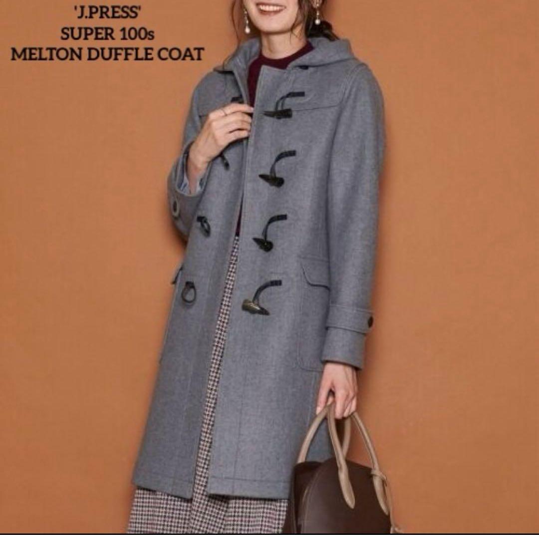 【極美品】ジェイプレス/スーパー100S二重織メルトンダッフルコート/グレー/L