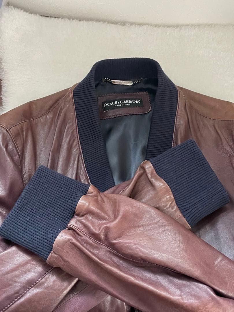 DOLCE&GABBANAシープスキン☆ダークブラウンレザージャケット46/M