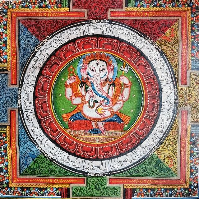 ガネーシャ　曼荼羅　：　タンカ　仏画（額縁なし）