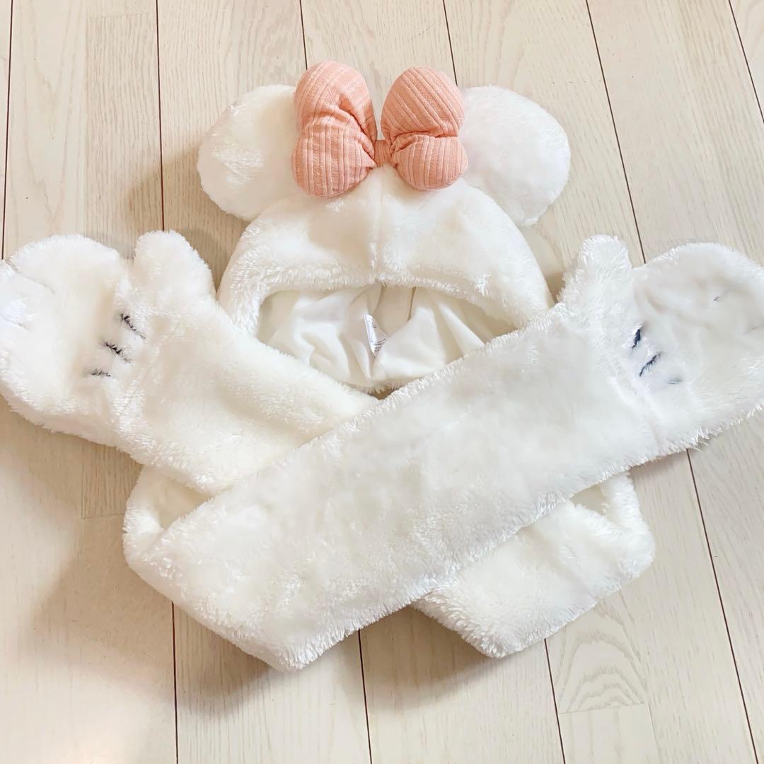 ディズニー ミニー マフラーキャップ ファンキャップ ホワイト ピンク