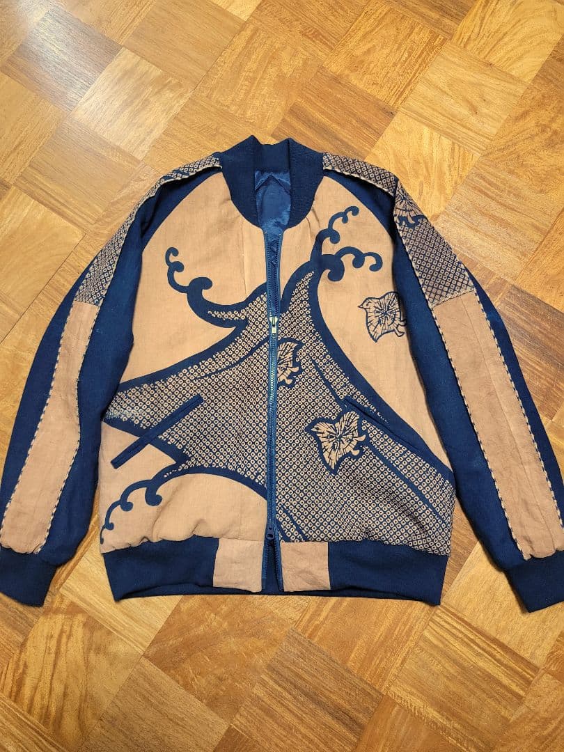 め0921古布リメイク藍染木綿柿渋染めジップアップスカジャンMA-1ハンドメイド