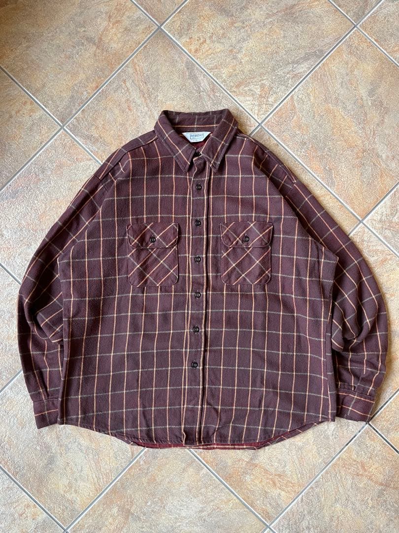 70s 80s FIVE BROTHER ブラウンチェックネルシャツ XL