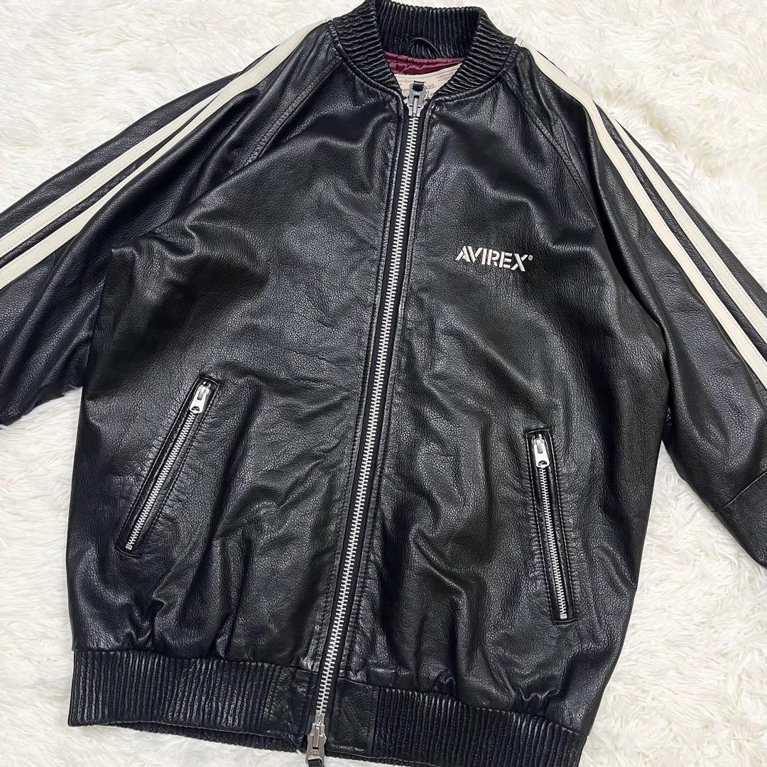 超希少 アヴィレックス レザートラックジャケット ラムレザー サイド