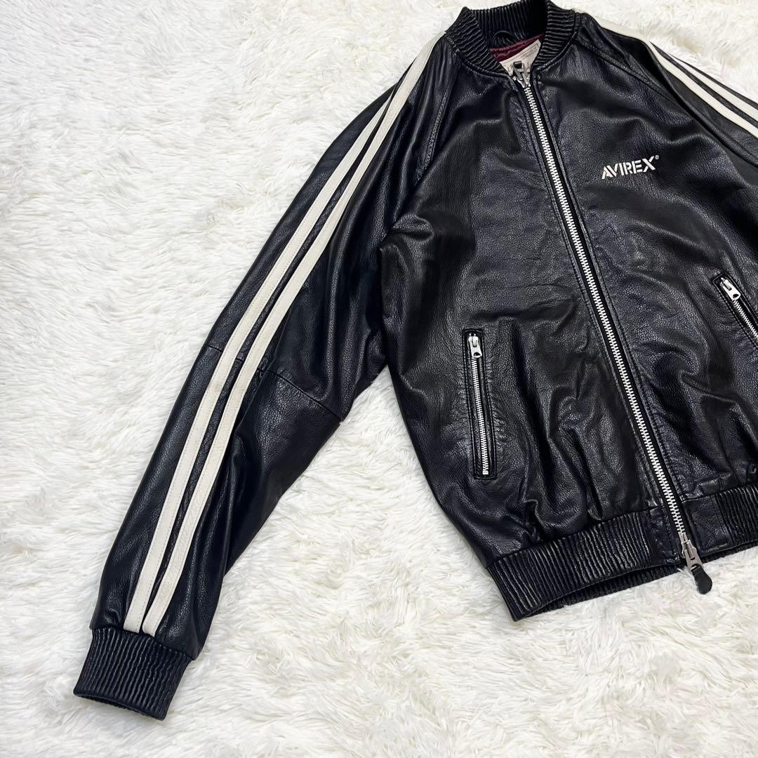 超希少 アヴィレックス レザートラックジャケット ラムレザー サイド