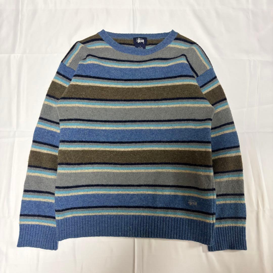 90s OLD STUSSY マルチボーダー ウールニット オールドスケート