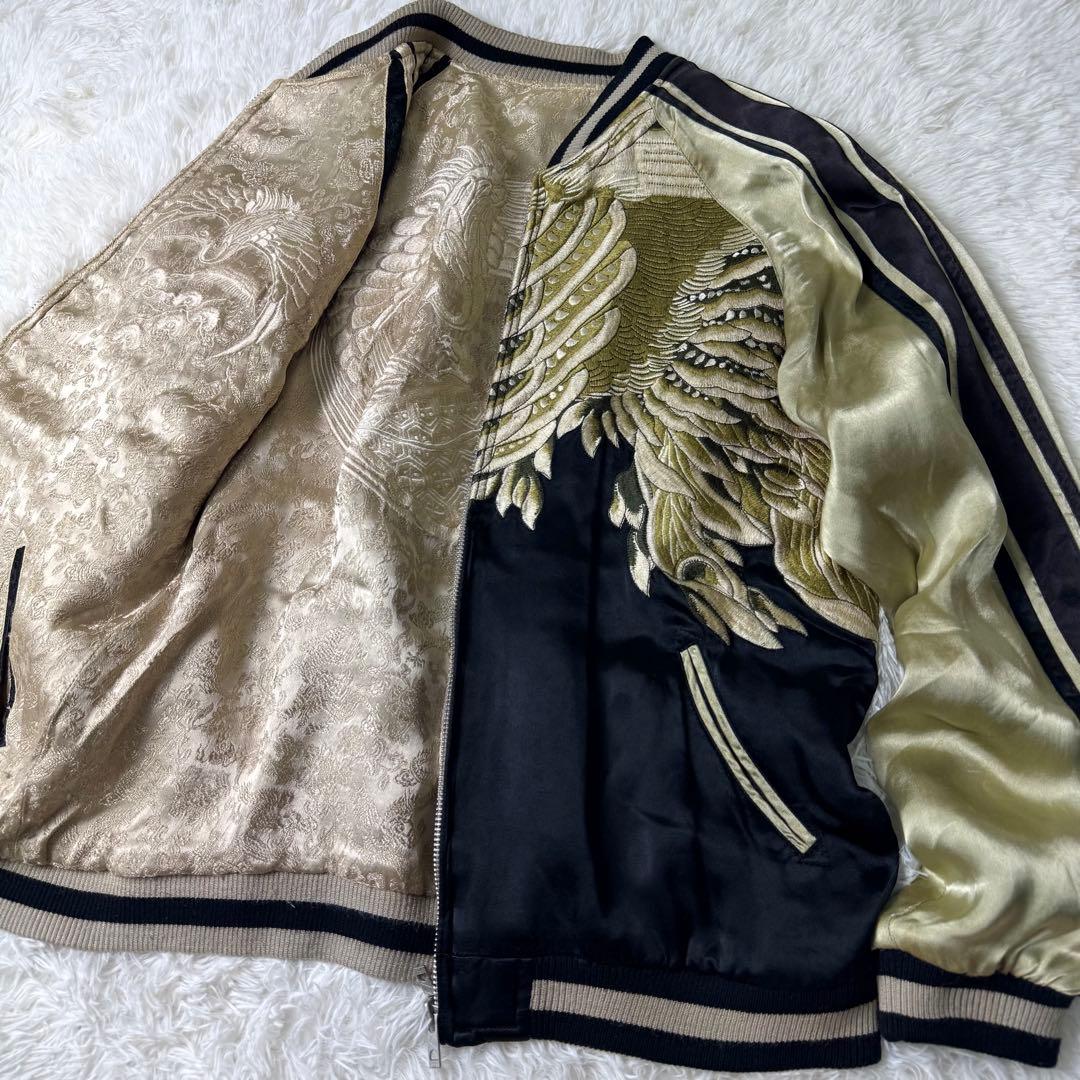 希少✨花旅楽団　スカジャン　リバーシブル　豪華刺繍　ブラック×ゴールド　L