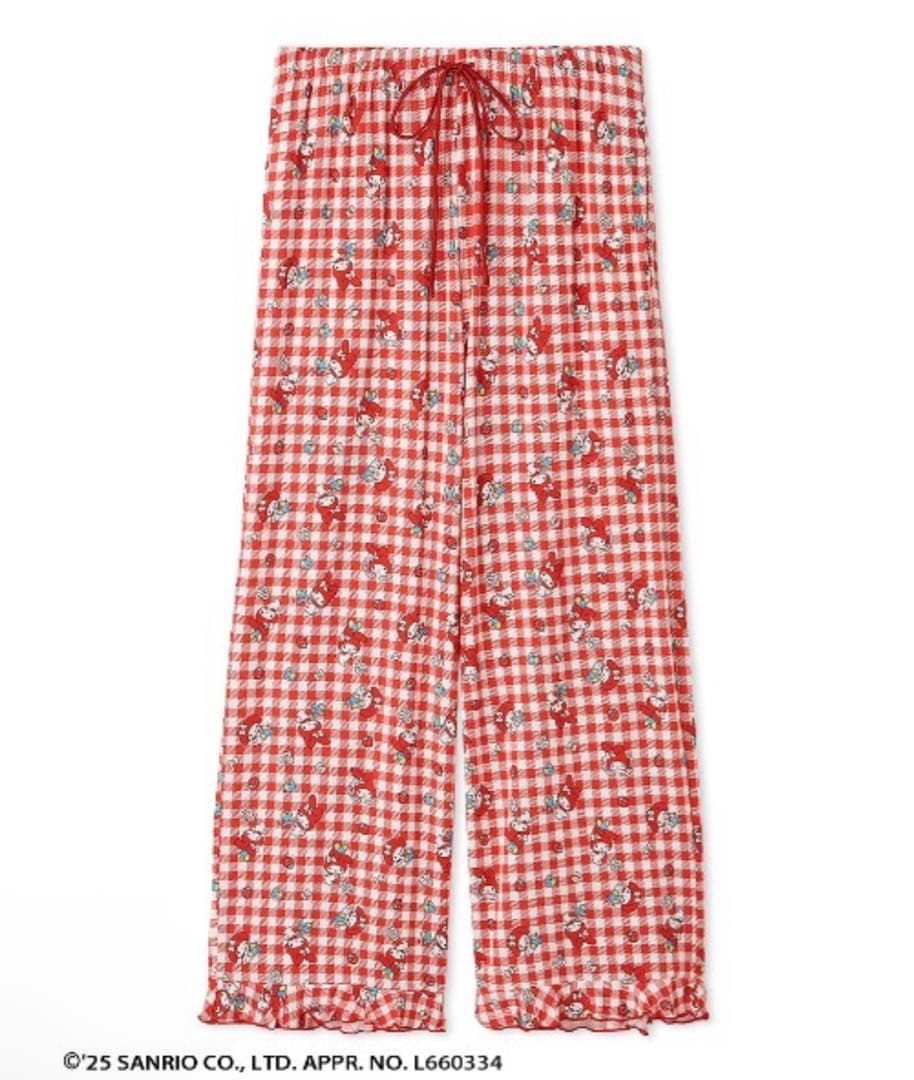 【MY MELODY】【接触冷感】総柄ロングパンツ　レッド