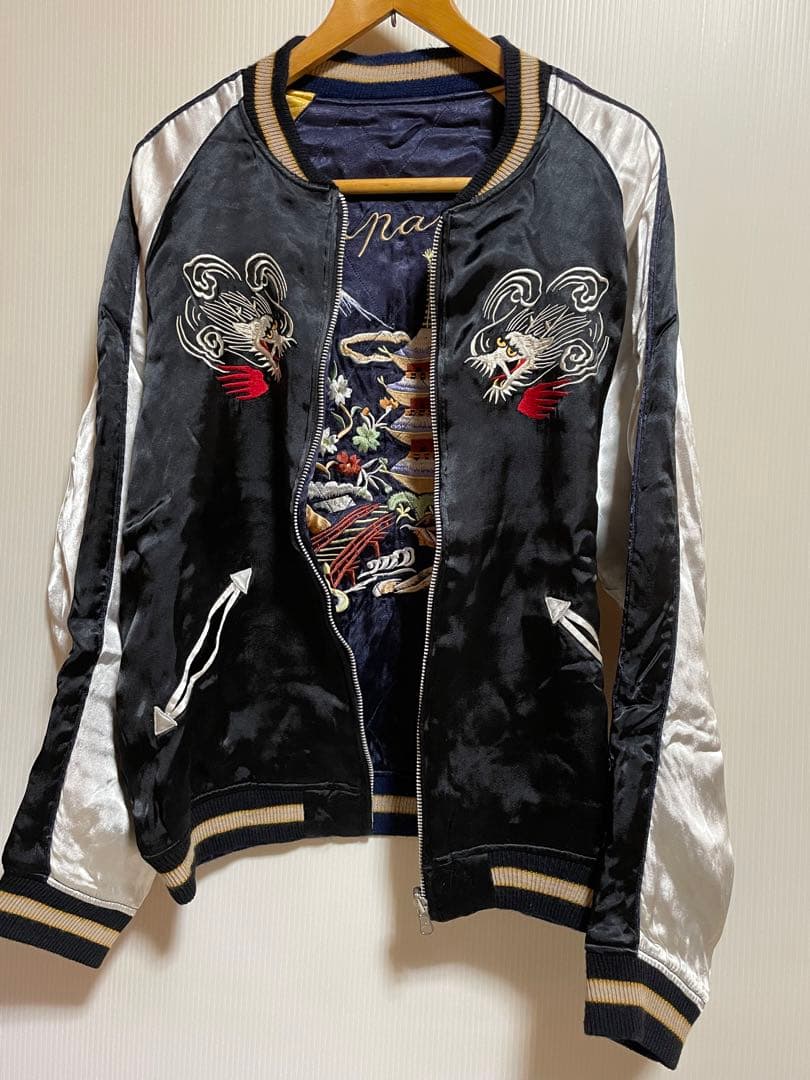 梵殷　スカジャン　リバーシブル 龍桜 [ 普賢菩薩 ] 刺繍 リバーシブル スカジャン グリーン×ベージュ