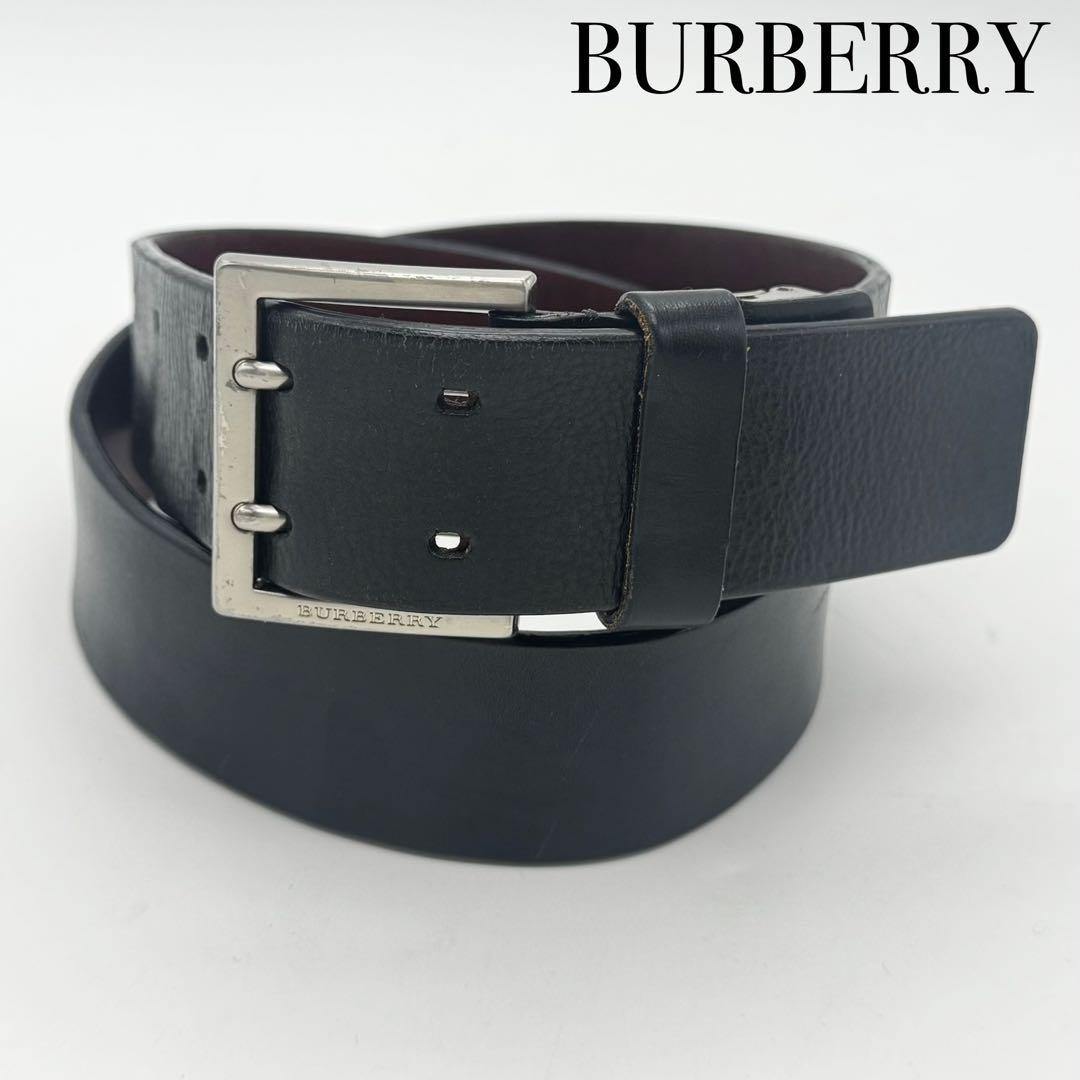 BURBERRY バーバリー レザーベルト シルバー ブラック メンズ ビジネス BURBERRY BLACK LABEL バーバリーブラックレーベル ベルト レザー