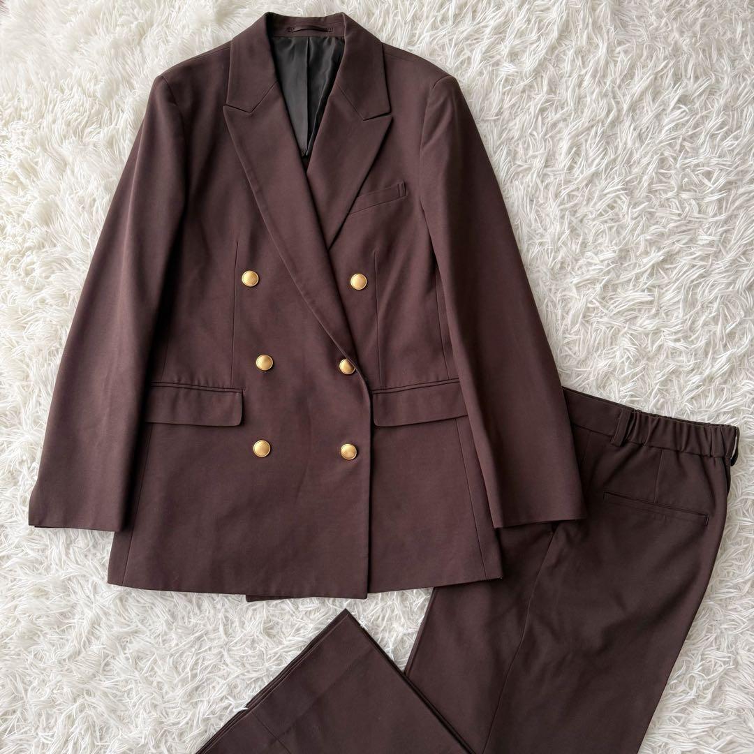セットアップスーツ ダブルスーツ 金ボタン ブラウン 手洗可 40