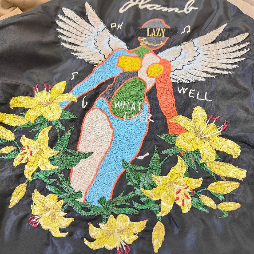 希少 glamb スカジャン 刺繍 ブラックベージュ LAZY