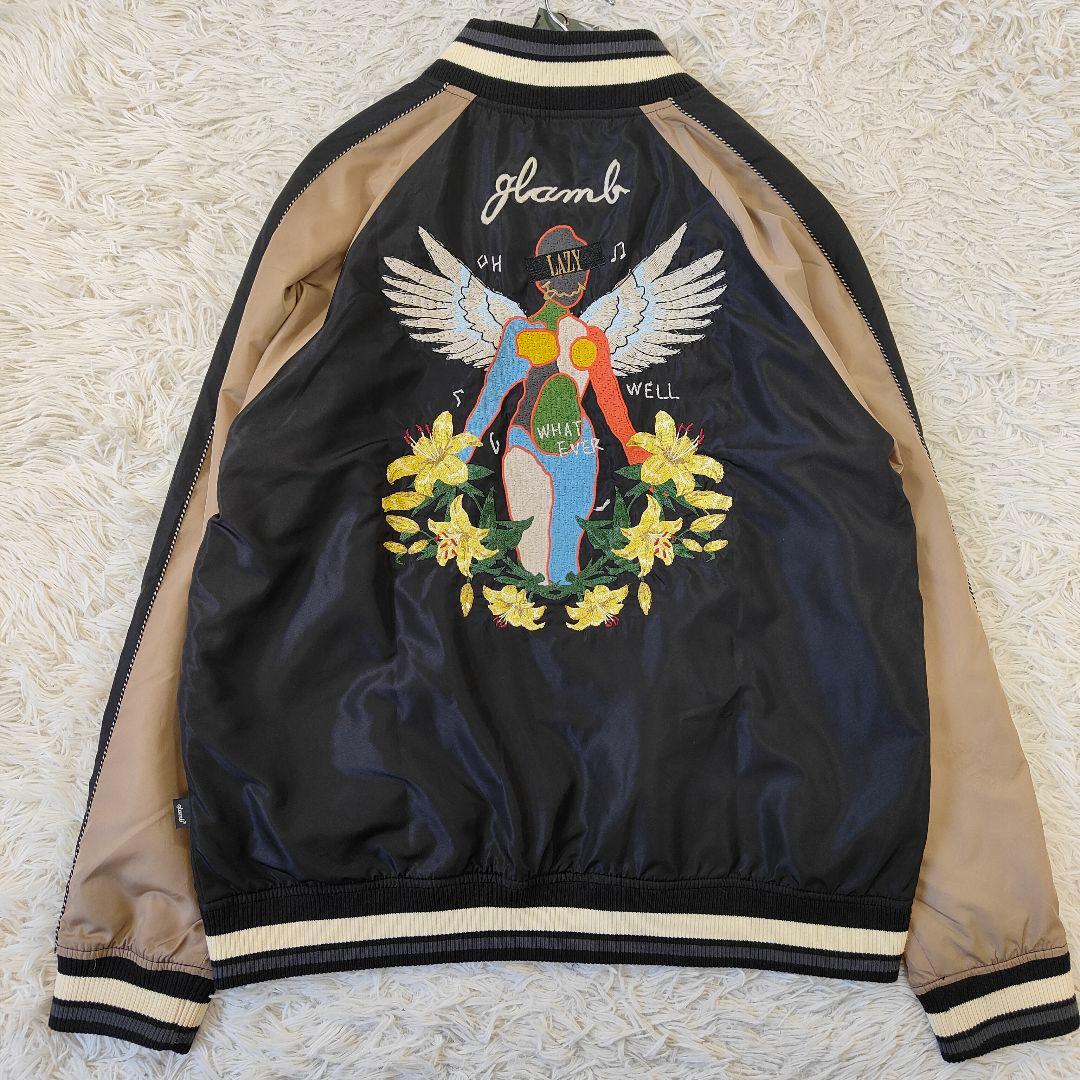 希少 glamb スカジャン 刺繍 ブラックベージュ LAZY