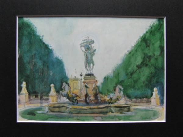 久保　守、チュイルリ公園の噴水、希少な額装用画集より、新品高級額