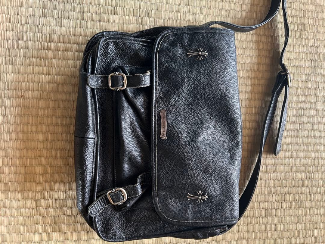 Genuine Leather ブラック メッセンジャーバッグ