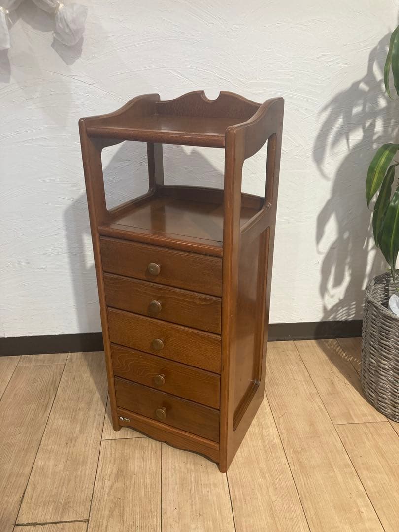 オールドカリモク　木製　棚　5段キャビネット　引き出し　アンティーク　レトロ 天然木 キャビネット 80 Bタイプ 完成品 引出し アンティーク レトロ