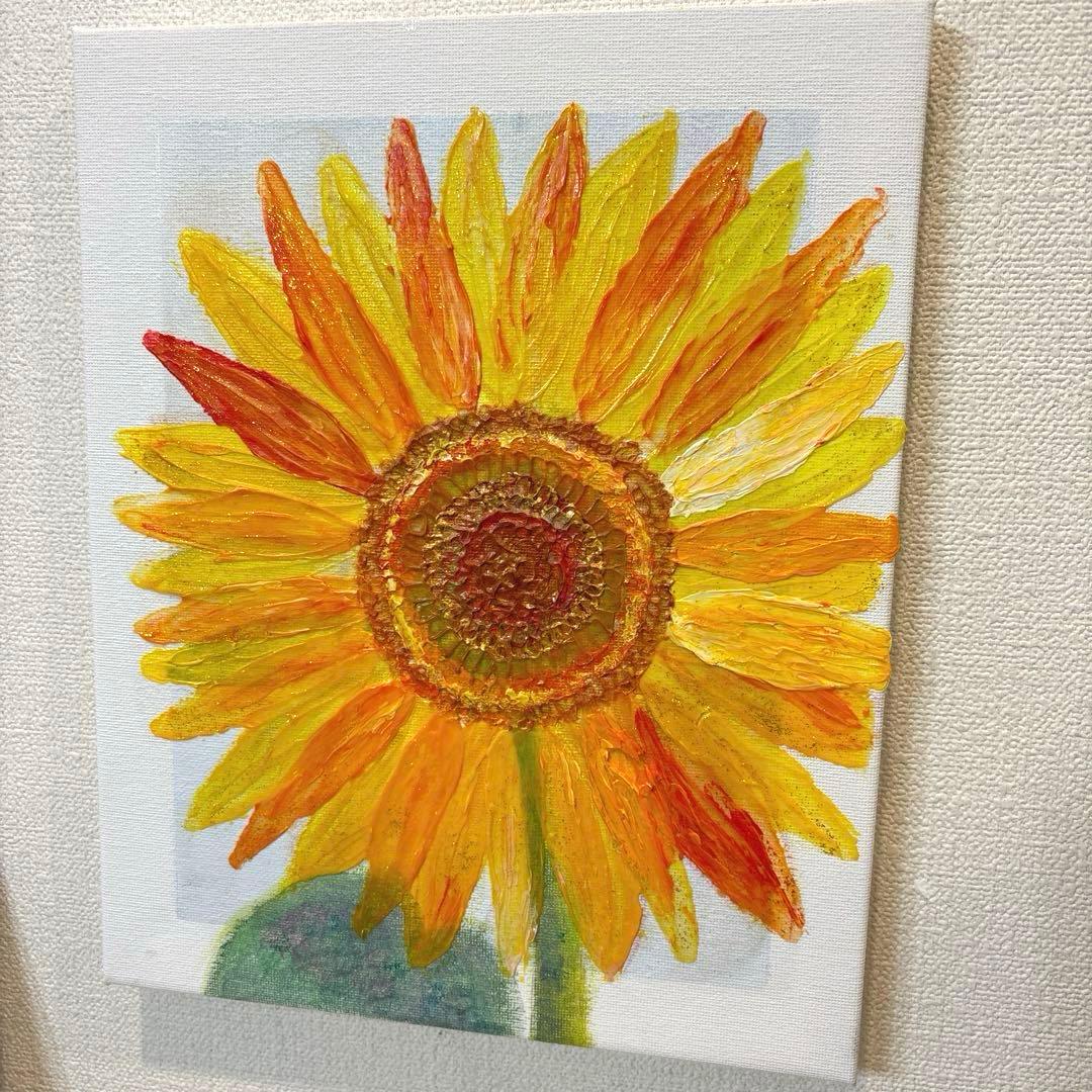 テクスチャーアート アクリル画 ひまわり 花の絵 ドローイング 開運