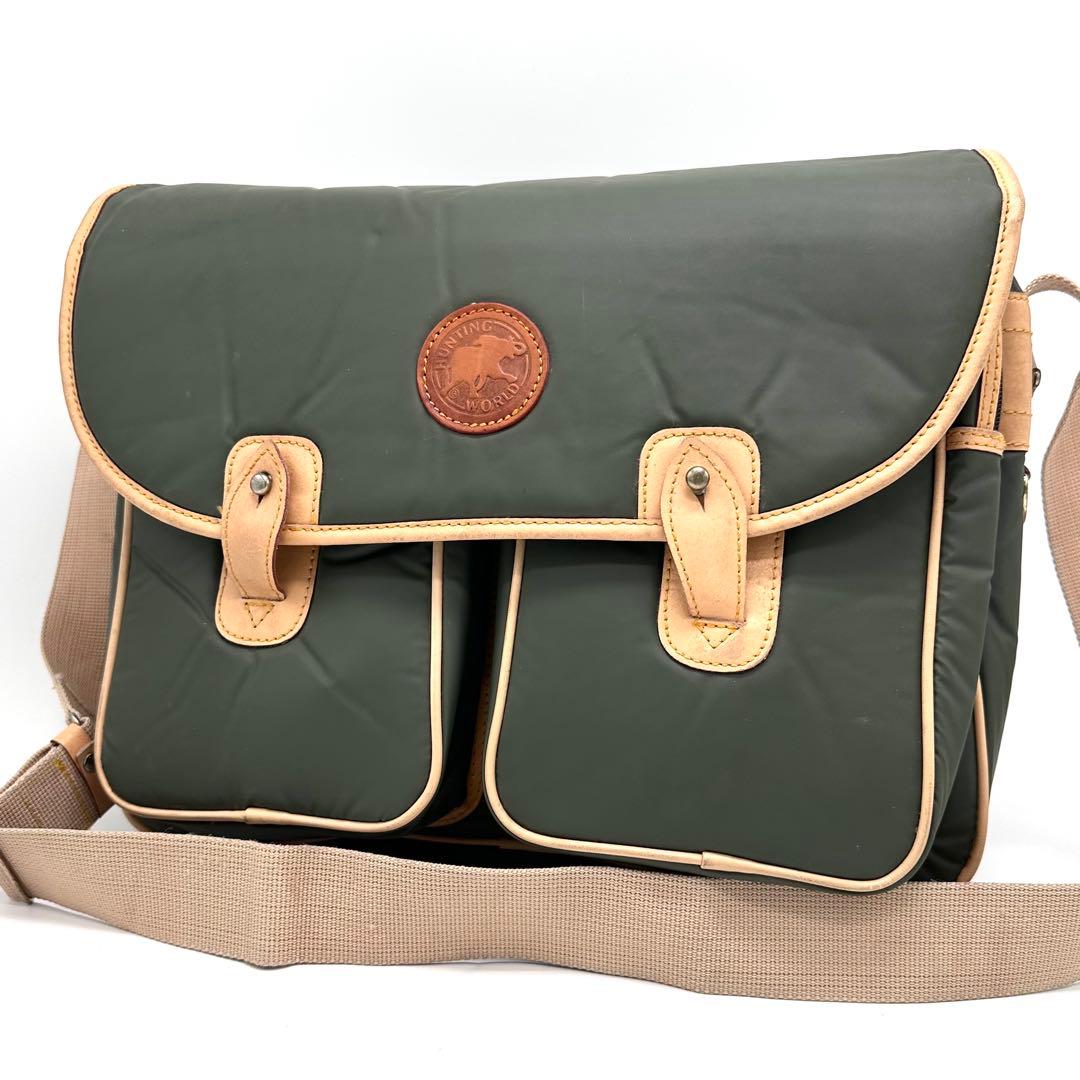 レアタイプ ハンティングワールド メッセンジャーバッグ バチュー レザー カーキ