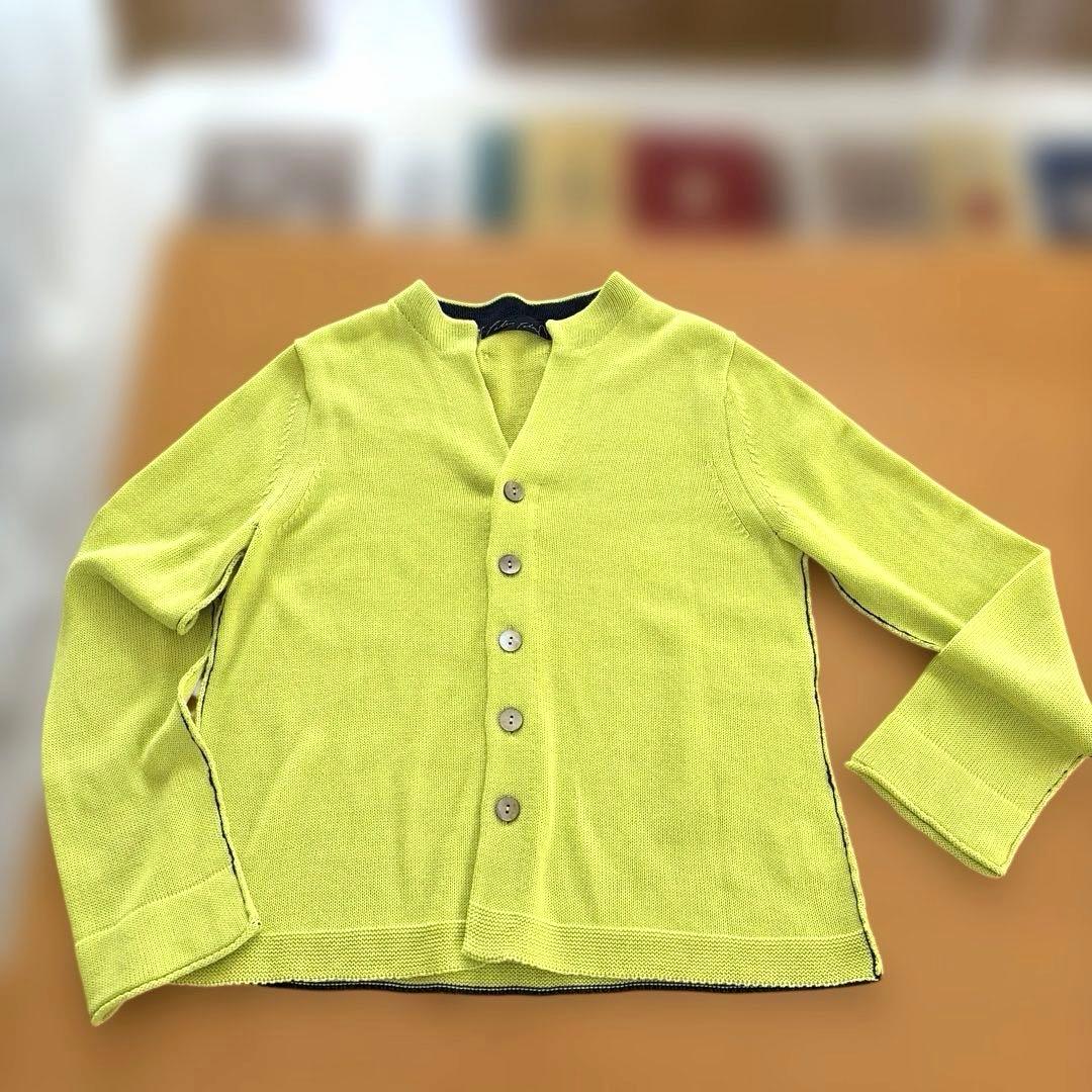 美品✨️パラスパレス 綿麻カーディガン ライムグリーン 配色 25ss