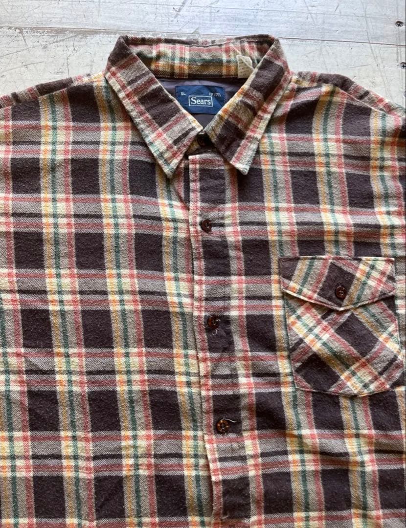 80's SEARS プリントネルシャツ プリネル チェックシャツ - メルカリ