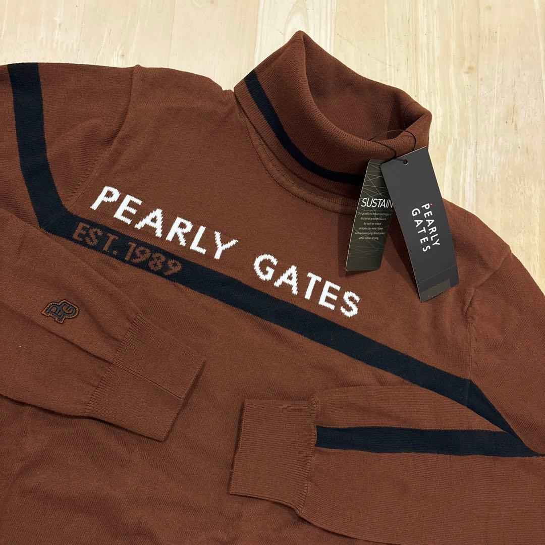 パーリーゲイツ☆新品 ソフトタッチハイネックニット プルオーバー 12G部分ジャガードカシミヤタッチコットンハイネックニットプル