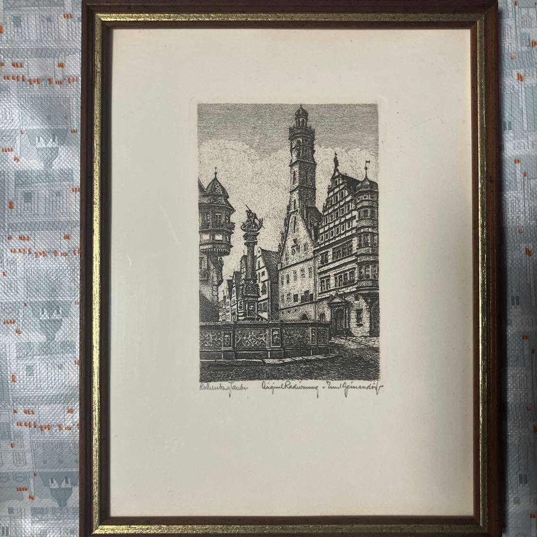 飾り絵　- アーティスト: Ernst Geissendörfer Vintage Original Etching Artist Ernst Geissendorfer Rothenburg