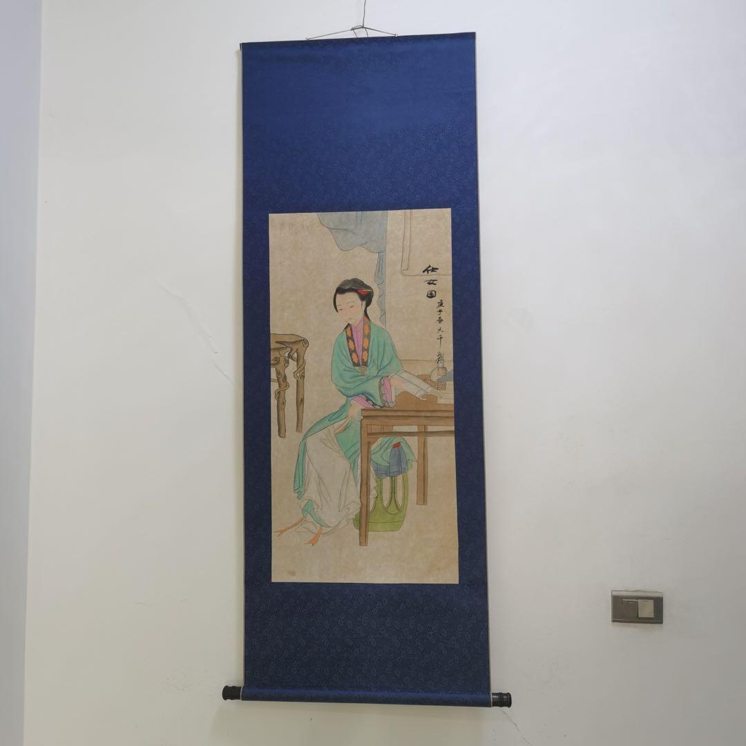 張大千 仕女図 掛け軸 中堂 手描き 中国美術 絵画 書画 人物画 インテリア 張大千 紅蓮図 掛け軸 三尺中堂 中国書画 蓮花図 書斎装飾 168×70cm