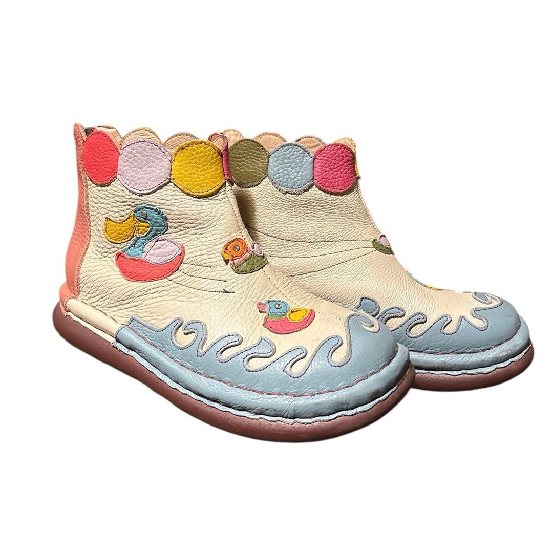 美品　Estacion エスタシオン アヒルモチーフ 本革 ブーツ　Lサイズ