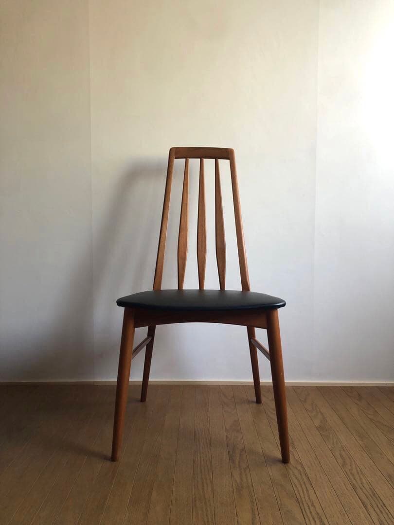 北欧デンマーク ヴィンテージ EVA エヴァチェア 黒革張り チーク材オイル仕上