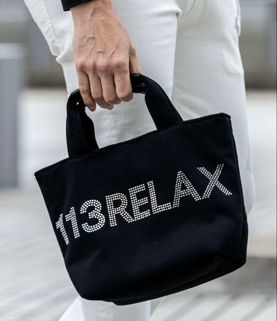 1PIU1UGUALE3RELAXラインストーン ブラック ミニトートバッグ