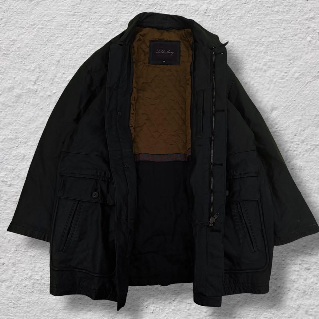 vintageレザーカーコート本革牛革90s古着ブラックレザージャケット黒