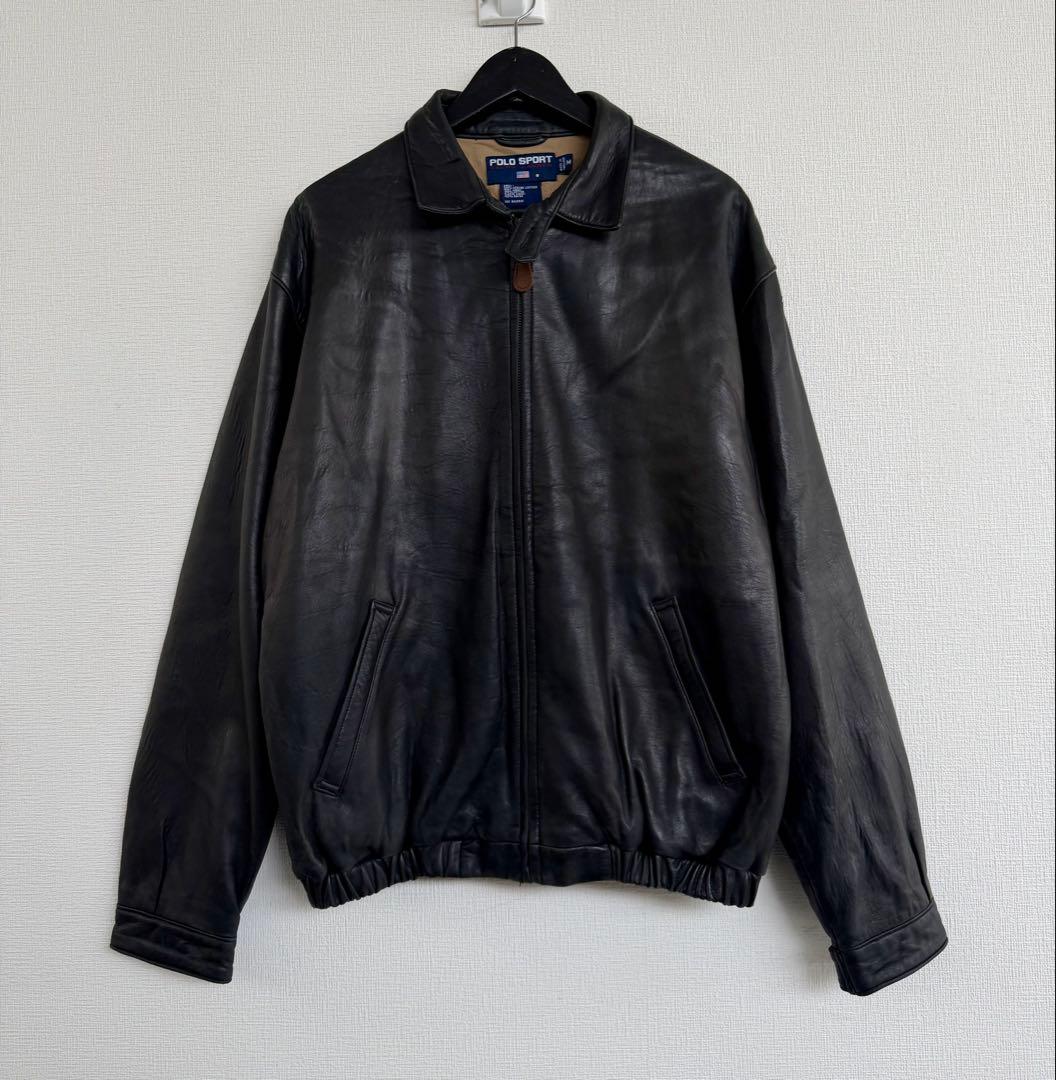超超スペシャル 90s ポニー無 ポロ スポーツ レザージャケット M ブラック POLO RALPH LAUREN - 超スペシャル ポニー無し 90s ラルフローレン