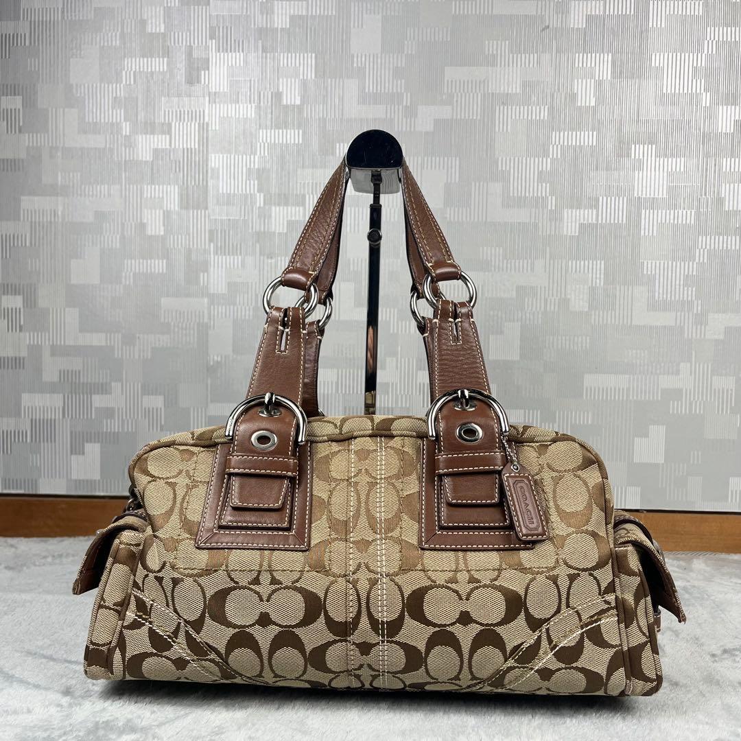 バッグ Coach Signature Satchel Canvas Bag Beige