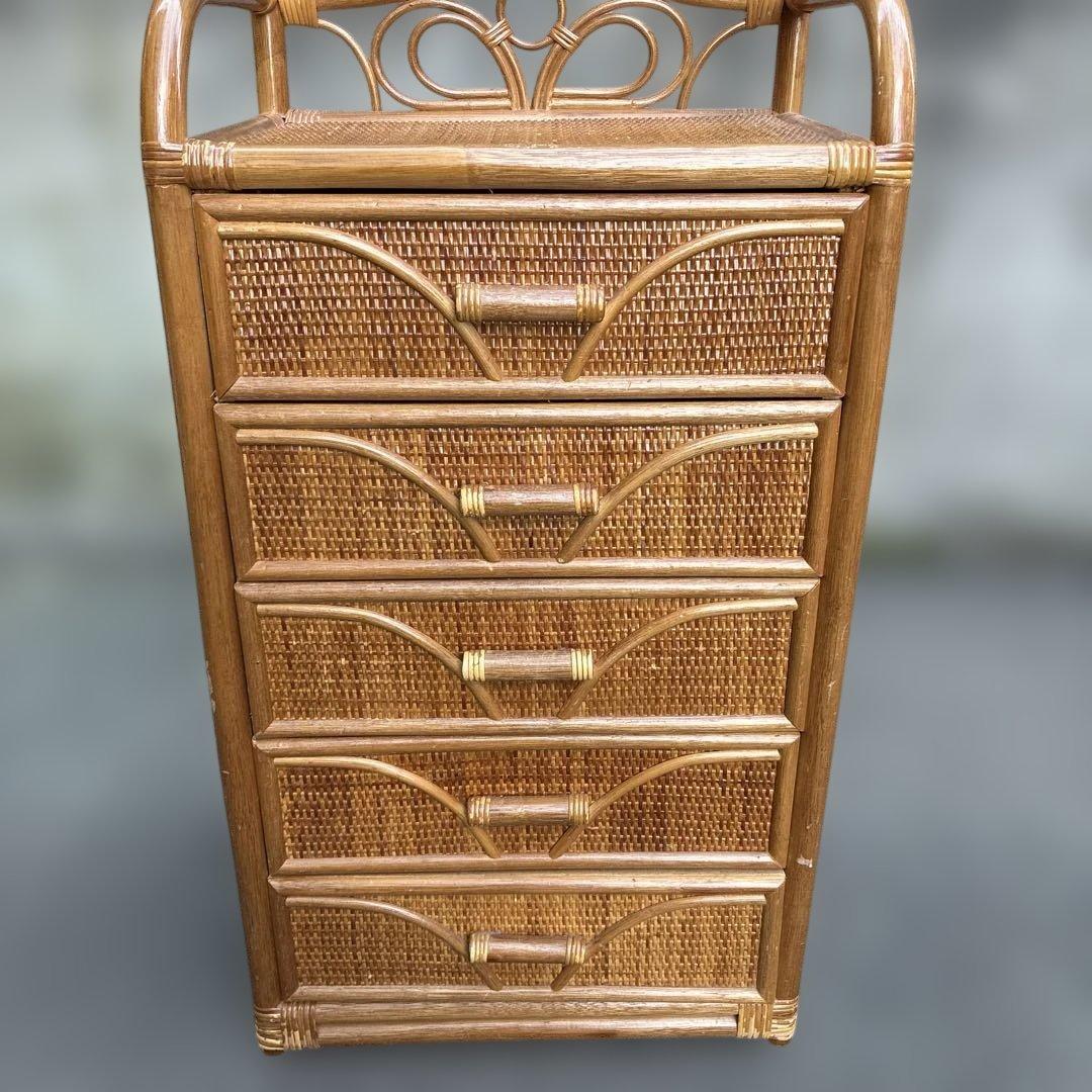 レトロ家具】ラタン 籐製 5段チェスト 収納棚 約H93.5 W49cm - メルカリ