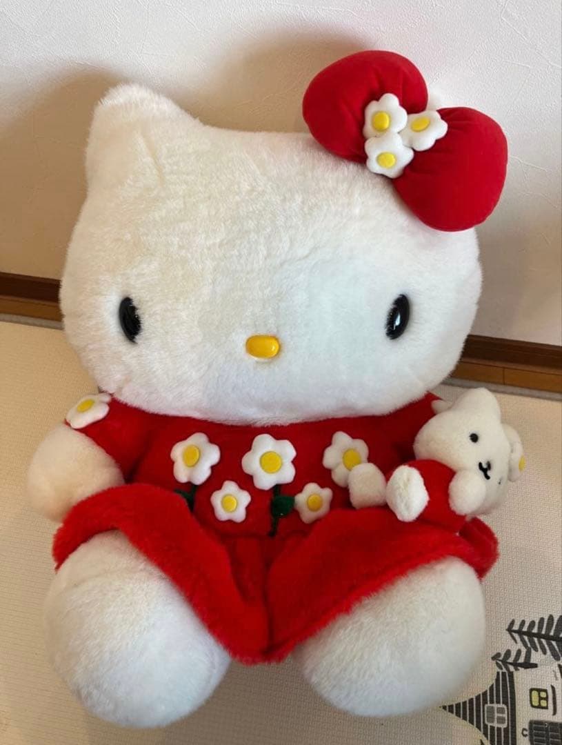 【美品】【希少】ハローキティ ぬいぐるみ 大 特大 花柄ドレス レトロ 限定