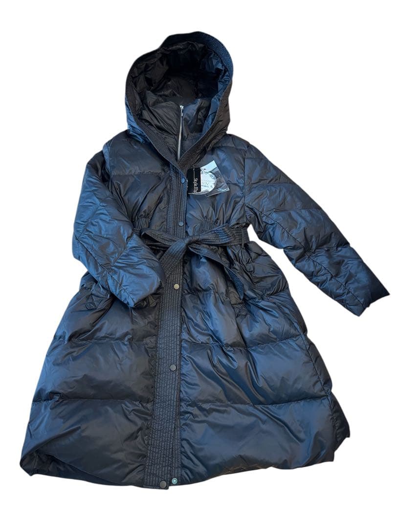 styleflyフード付きロングダウンコートブラック