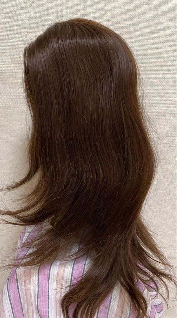 人毛100% リアル人工頭皮　ナチュラルブラウン　ストレート ロングウィッグ