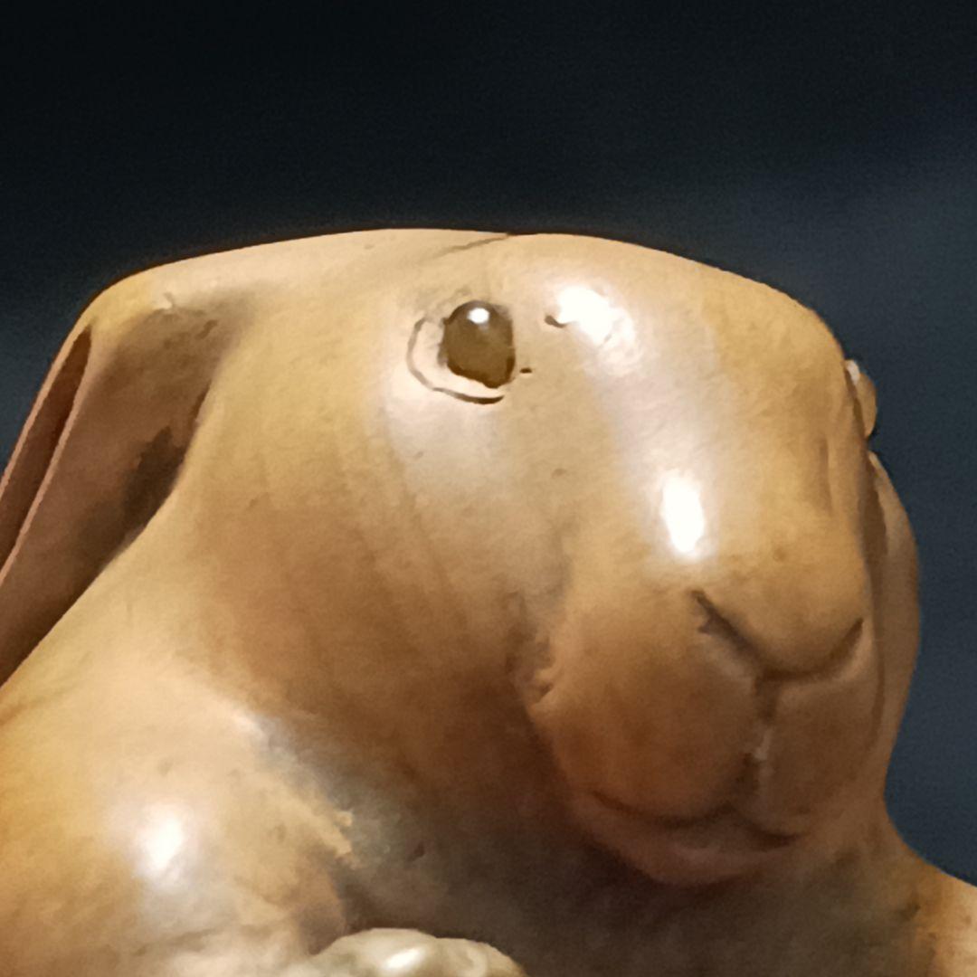 X115-3 江戸期名人 正直 古木彫 兎根付 玉眼 提物 ひ - メルカリ