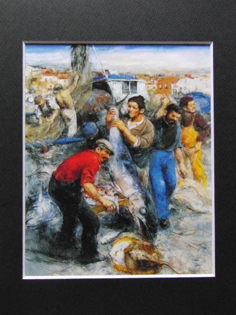 工藤和男、【シチリアの漁港】、希少な画集画、新品高級額・額装付