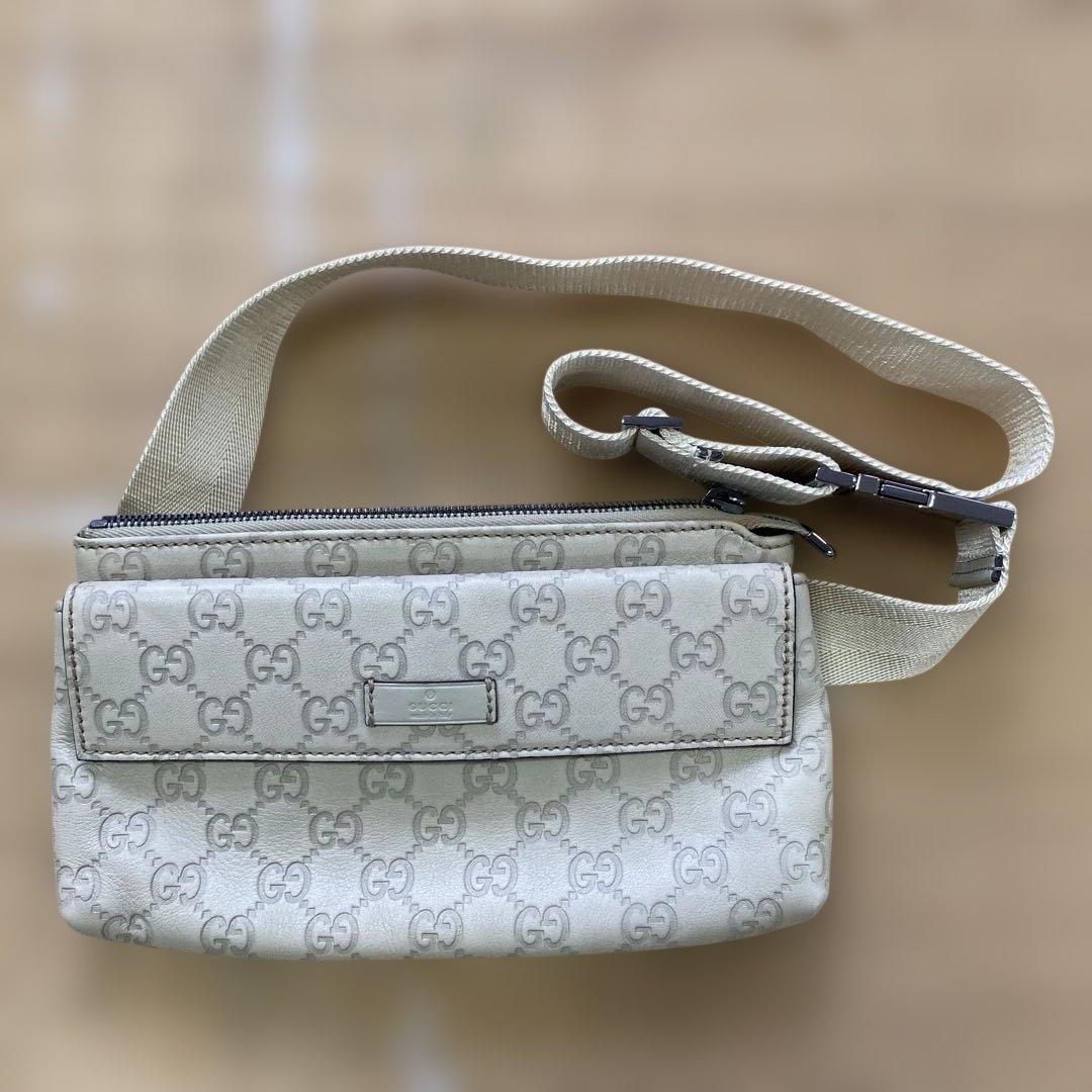 GUCCI ベージュ レザー ボディバッグ・ウエストポーチ GUCCI グッチ ボディバッグ ウエストバッグ GGキャンバス メンズ