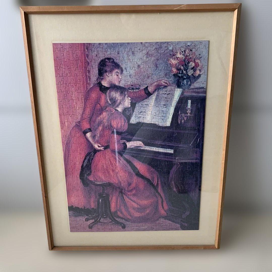 ルノワール パズル　ピアノを弾く二人の少女 完成品　額縁付　美品　糊付け無し ルノワール パズル ピアノを弾く二人の少女 完成品 額縁付 美品 糊付け